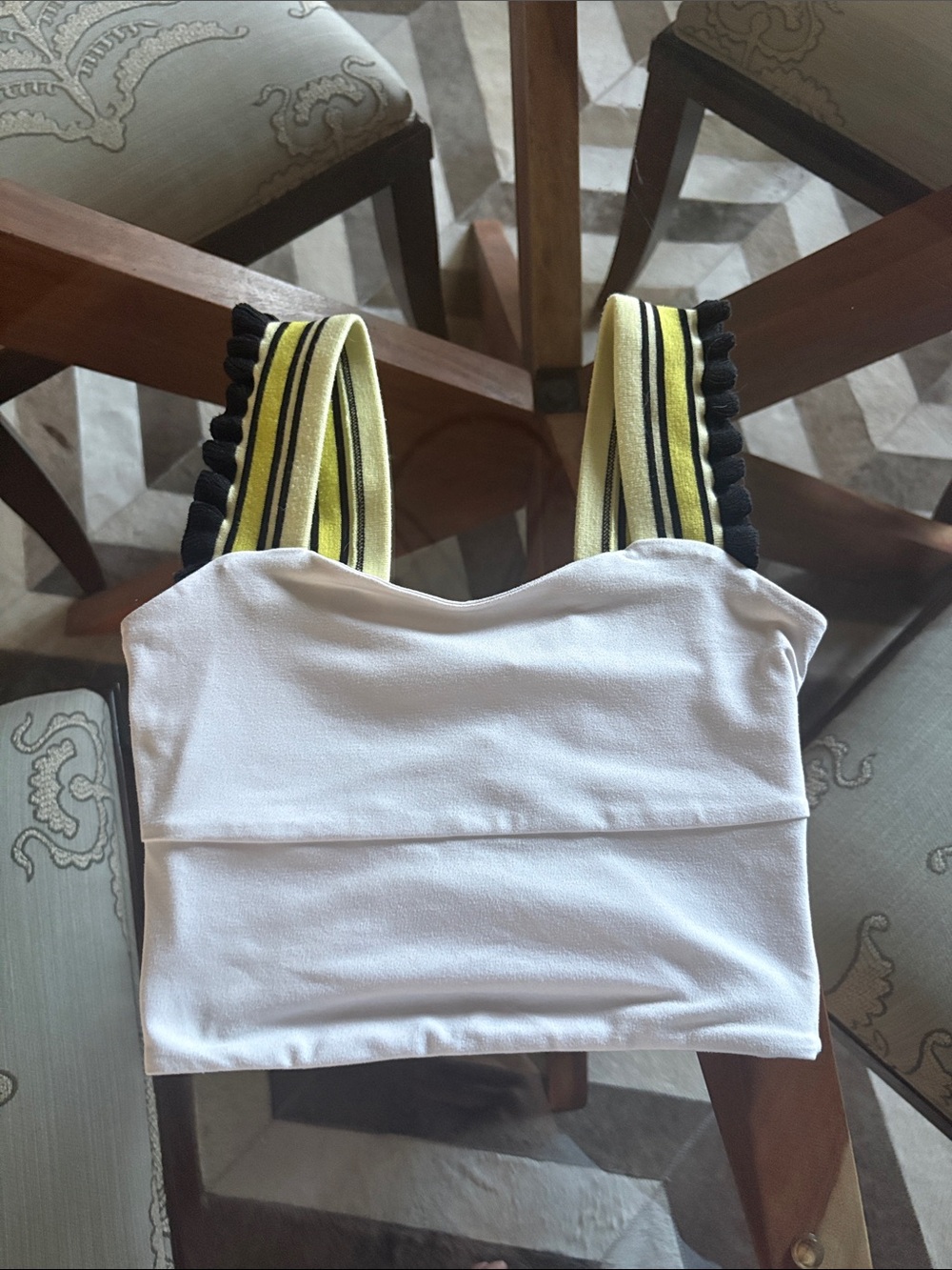 FP Movement by Free People White Tank Top with Yellow and Black Striped Straps
